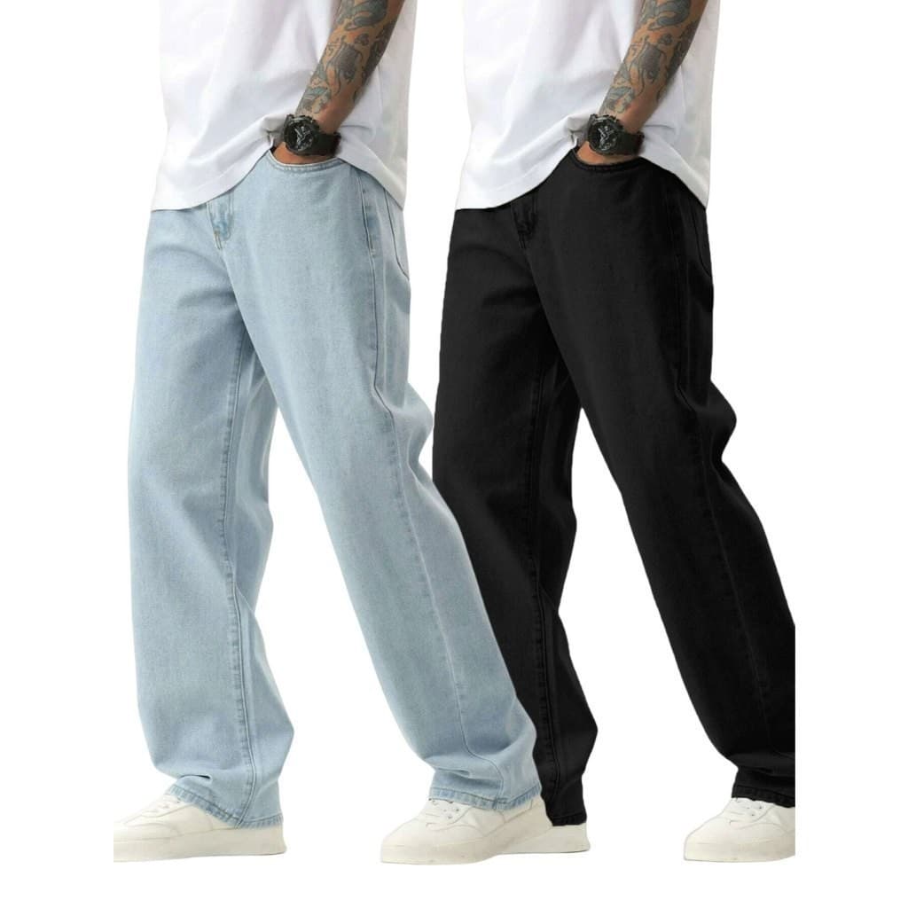 KIT 2 CALÇA JEANS BALÃO STREETWEAR CLARA E ESCURA LARGA MODA MASCULINA BOCA LARGA DAZZLING