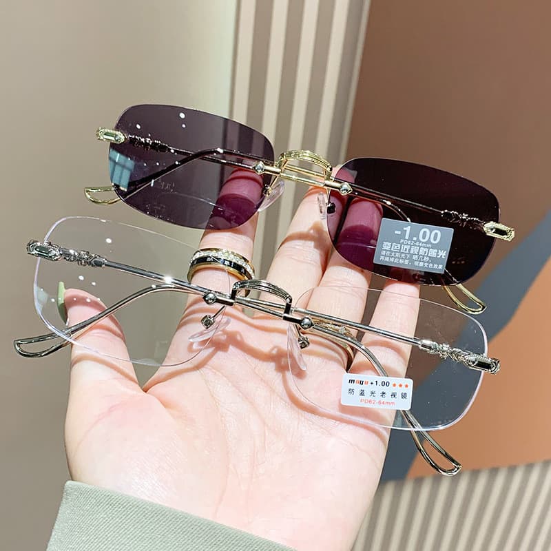 [-0 ° ~-400] Óculos Fotocrômicos Sem Moldura Ultra-Leves Para Homens E Mulheres Com Lentes Planas anti-Azul