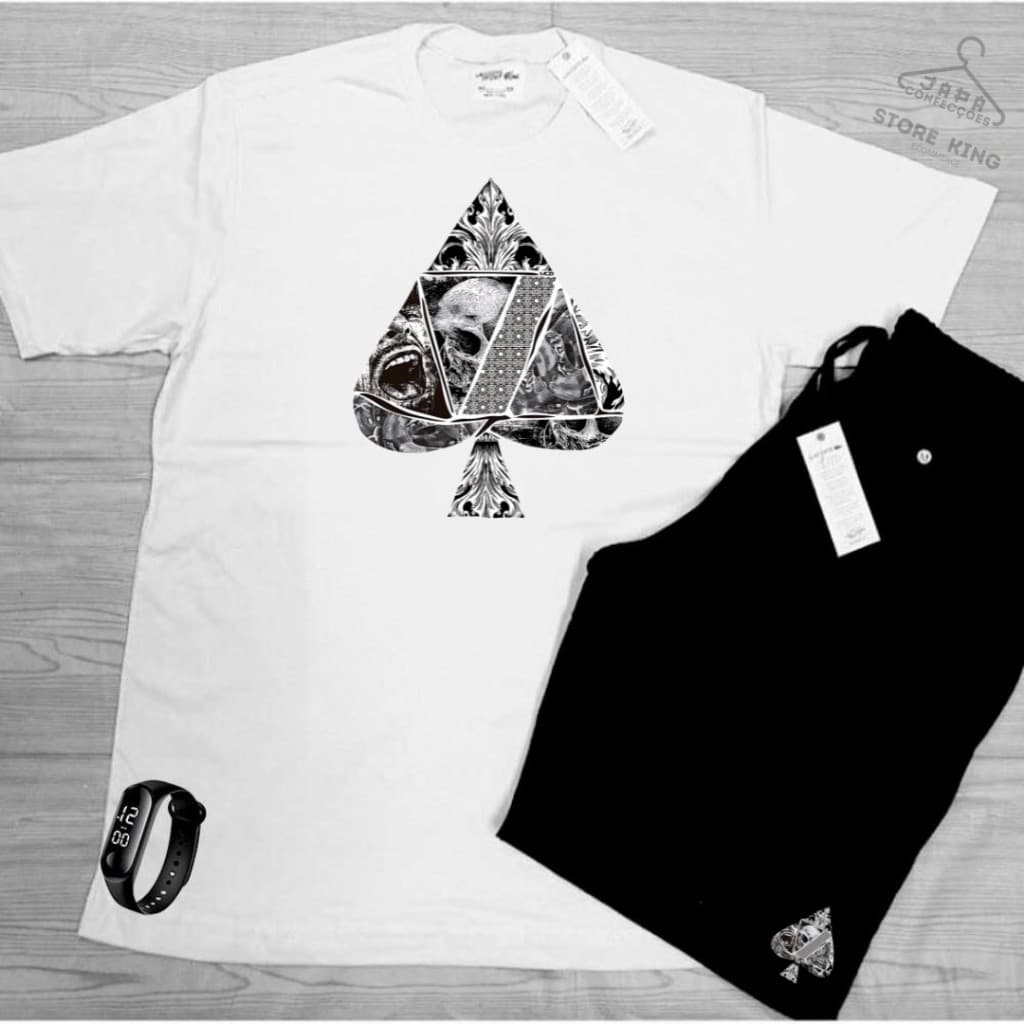 Conjunto Camiseta  Bermuda Tactel  Kit Estampa ESPADILHA Academia e Caminhada +RELOGIO
