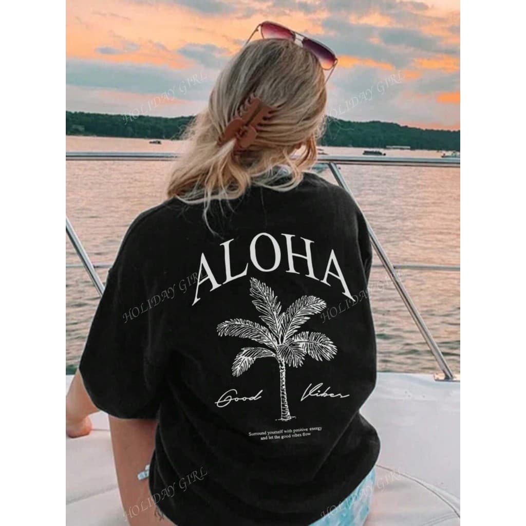 Camiseta Feminina Aloha 100% Algodão Premium Coqueiro