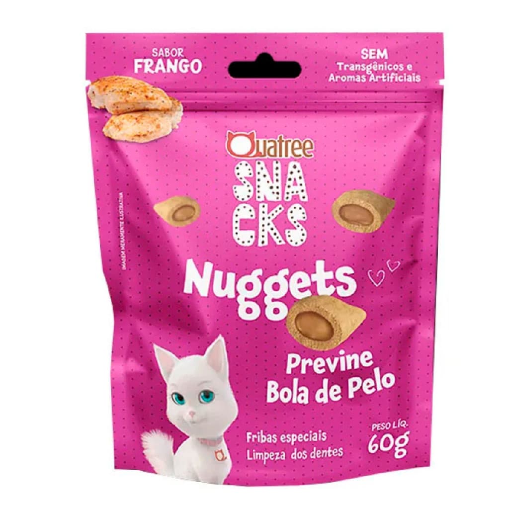 Quatree Snacks Nuggets Gatos Bola de Pelo 60g Sabor Frango