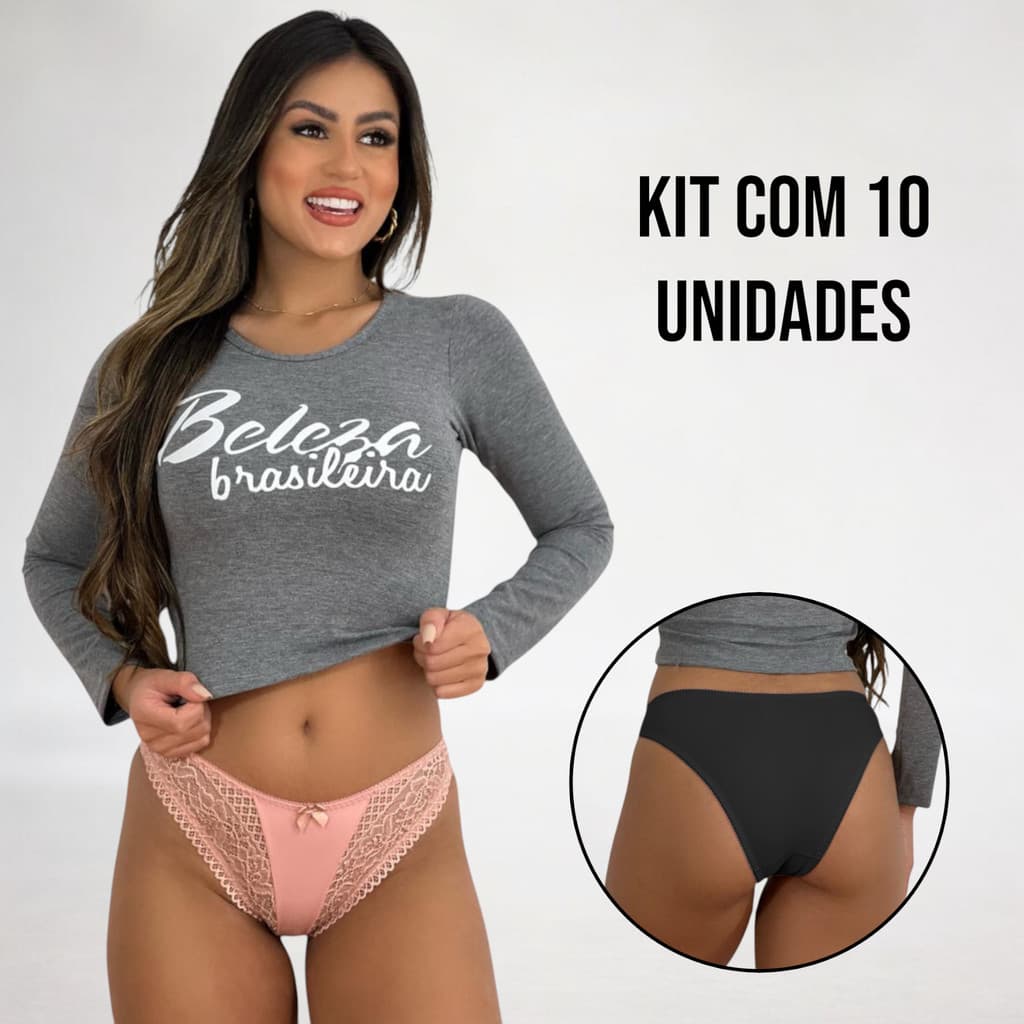Kit 10 Calcinhas Poliamida Renda Delicada Não Marca Conforto Calcinha Feminina Dia a Dia
