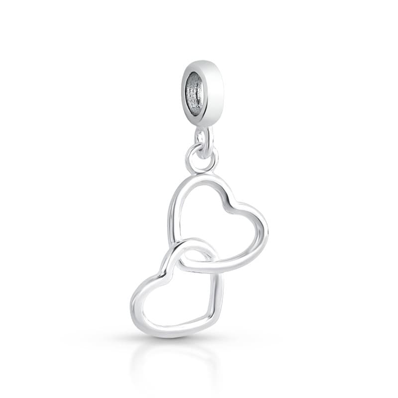 Berloque Prata 925 Pingente Par de Corações Com Garantia Compatível com todas Pulseiras Berloque