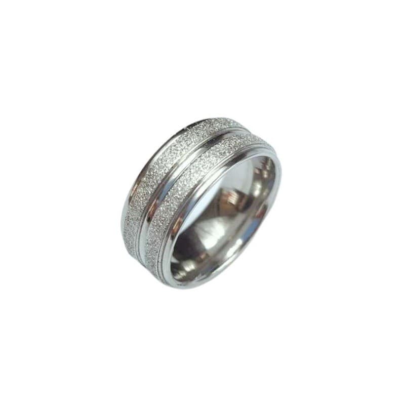 Aliança Prata Jateada 1 Friso Aço Inox 316L Namoro Diamantado