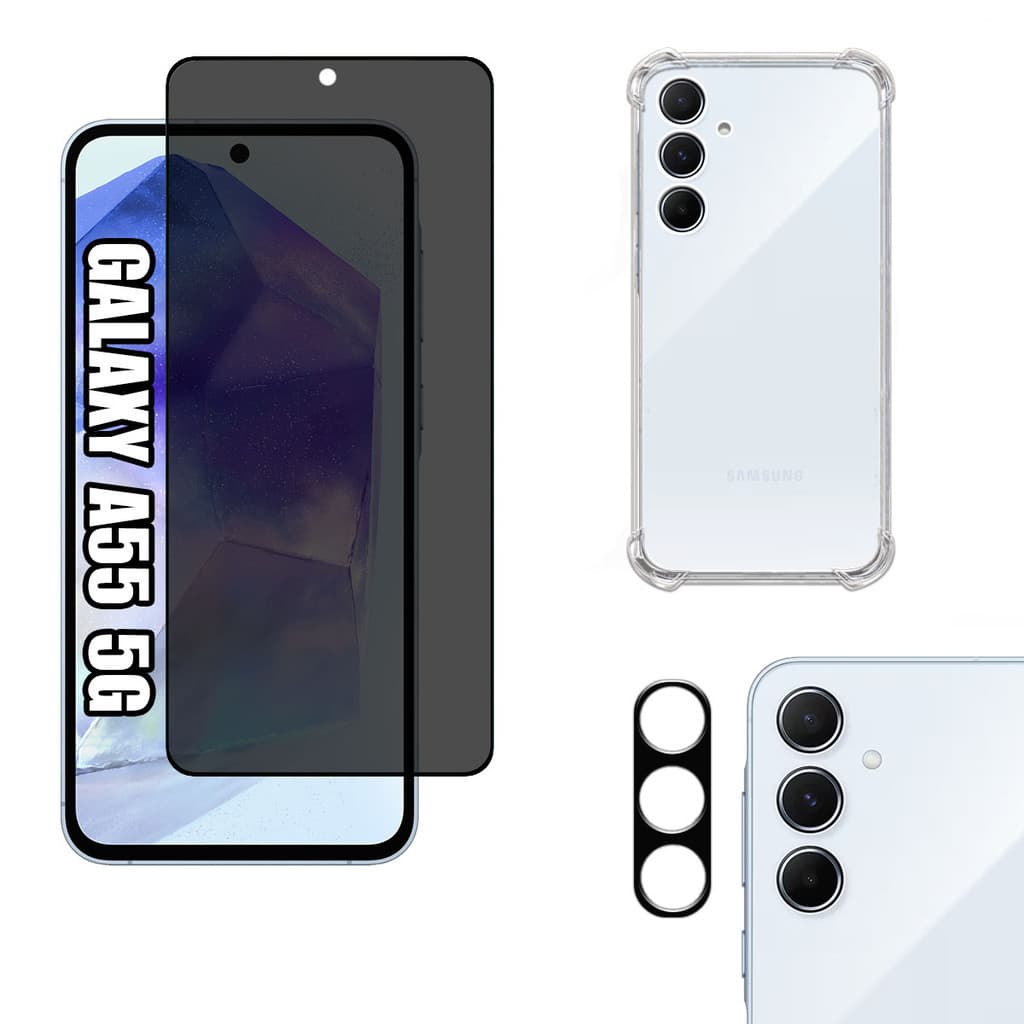 KIT Para Samsung A55 5G | Película de Privacidade 3D - Capa - Película da Câmera 3D