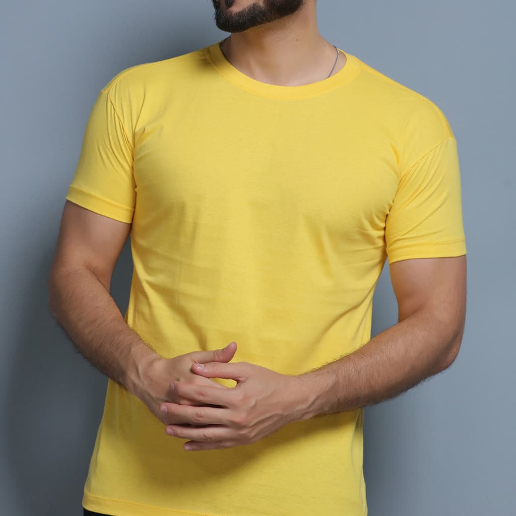 Camiseta Camisa Masculina Básica Algodão  Amarelo Para Uniforme e Dia Dia.