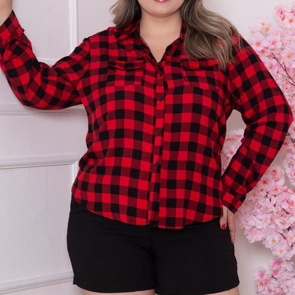 Camisa Blusa Feminina manga longa xadrez plus size rodeio festa junina