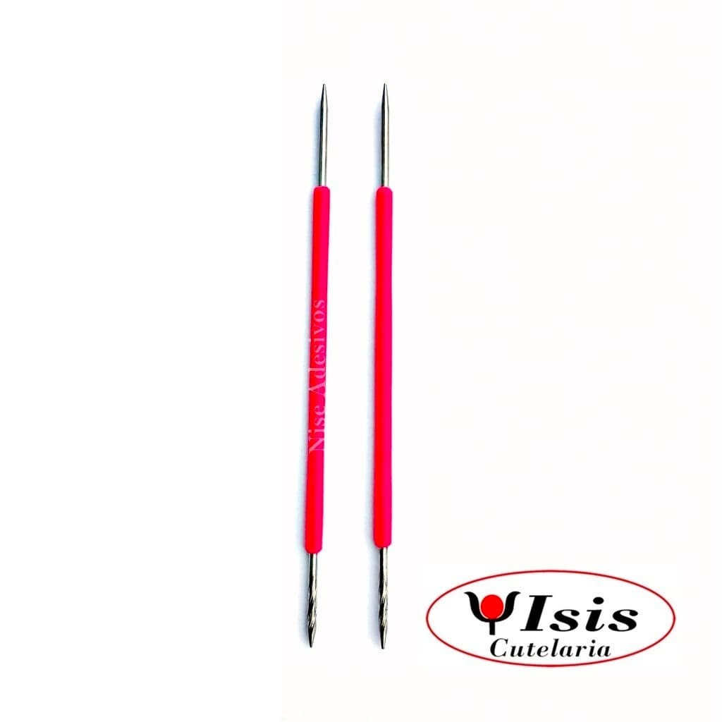 2 Palitos Bastão Isis Cutelaria Manicure Pedicure Inox original Rosa ref.002