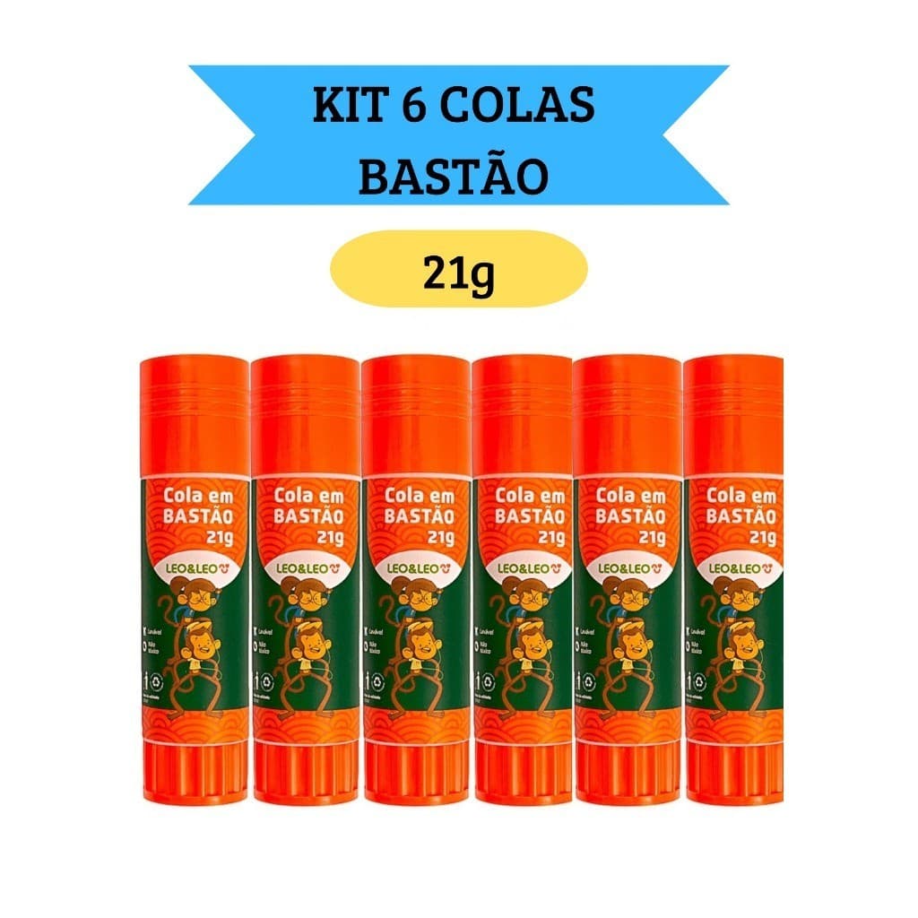 Kit 6 Colas em Bastão Escolar 21g  Escritório Artesanato Leo&Leo