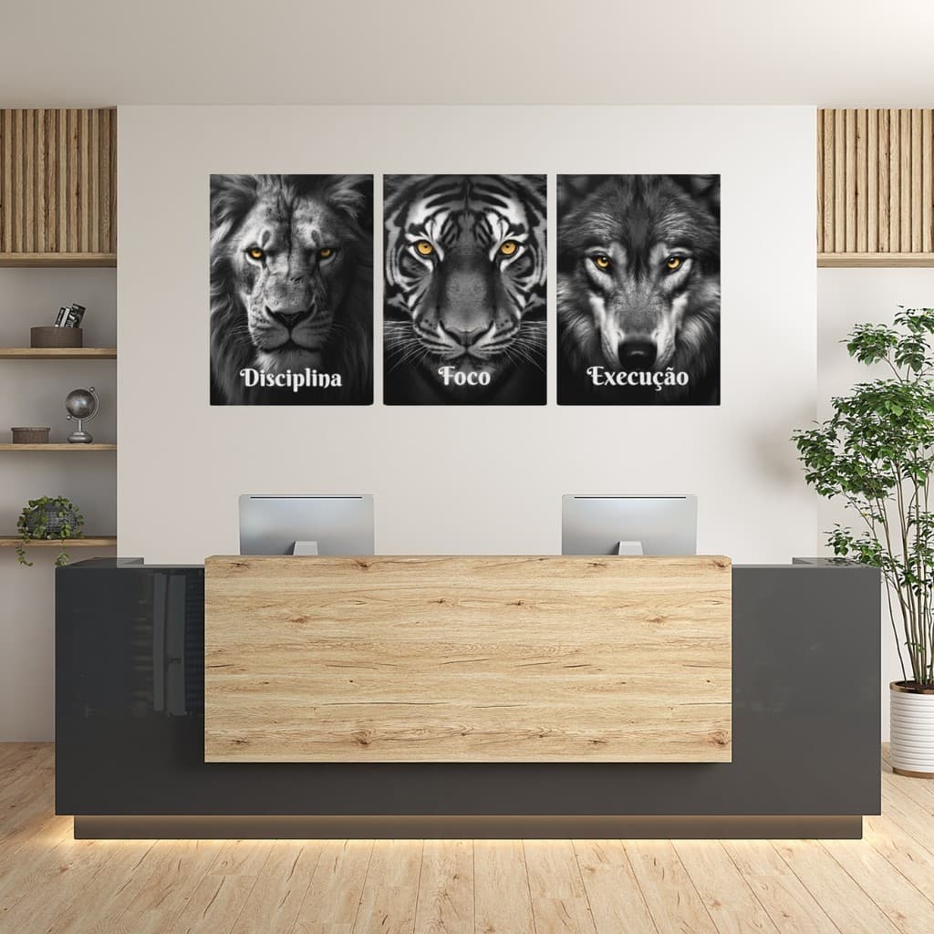 Quadro Disciplina Execução Kit 3/1 Peças Decorativas Borda Infinita 20mm