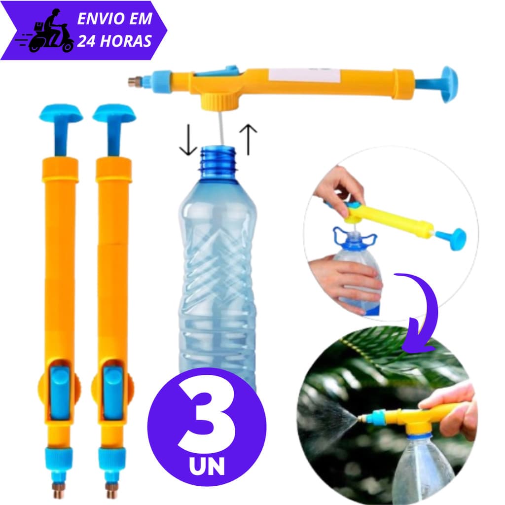Combo 3 Pçs Pulverizador pra Garrafa Pet Manual de Pressão Multiuso Jardinagem Casa e Campo