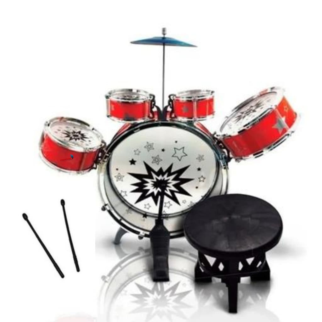 Bateria Infantil Vermelha c/ Banquinho Musical Importway