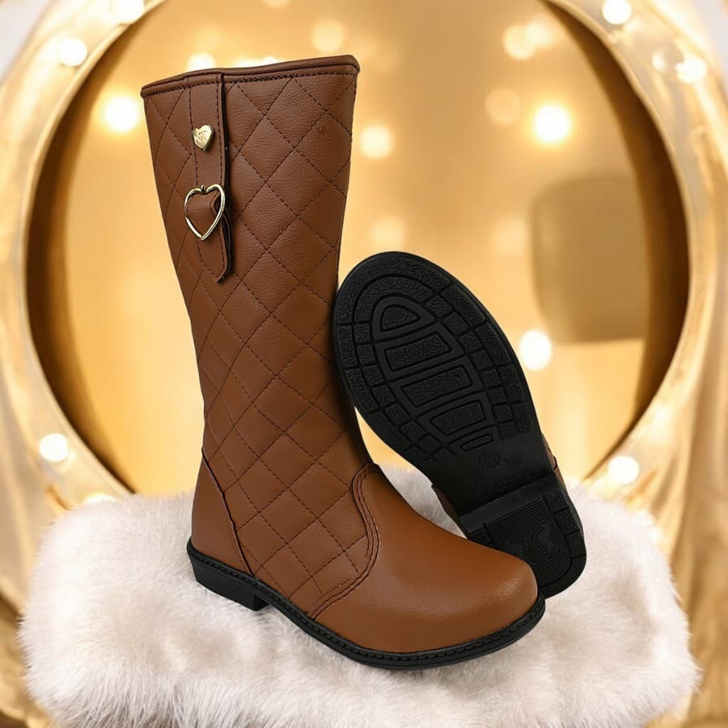 Bota Infantil Cano Alto Coturno Menina Fleca Matelassê  Lançamento