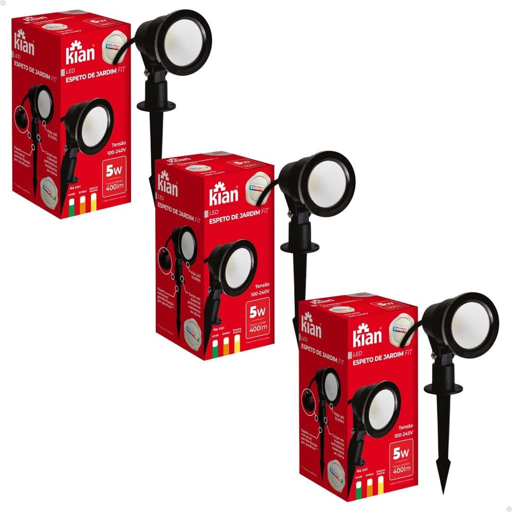 Kit 03 Espeto de Jardim 5w Branca Morna 3000k Bivolt Kian Luminária