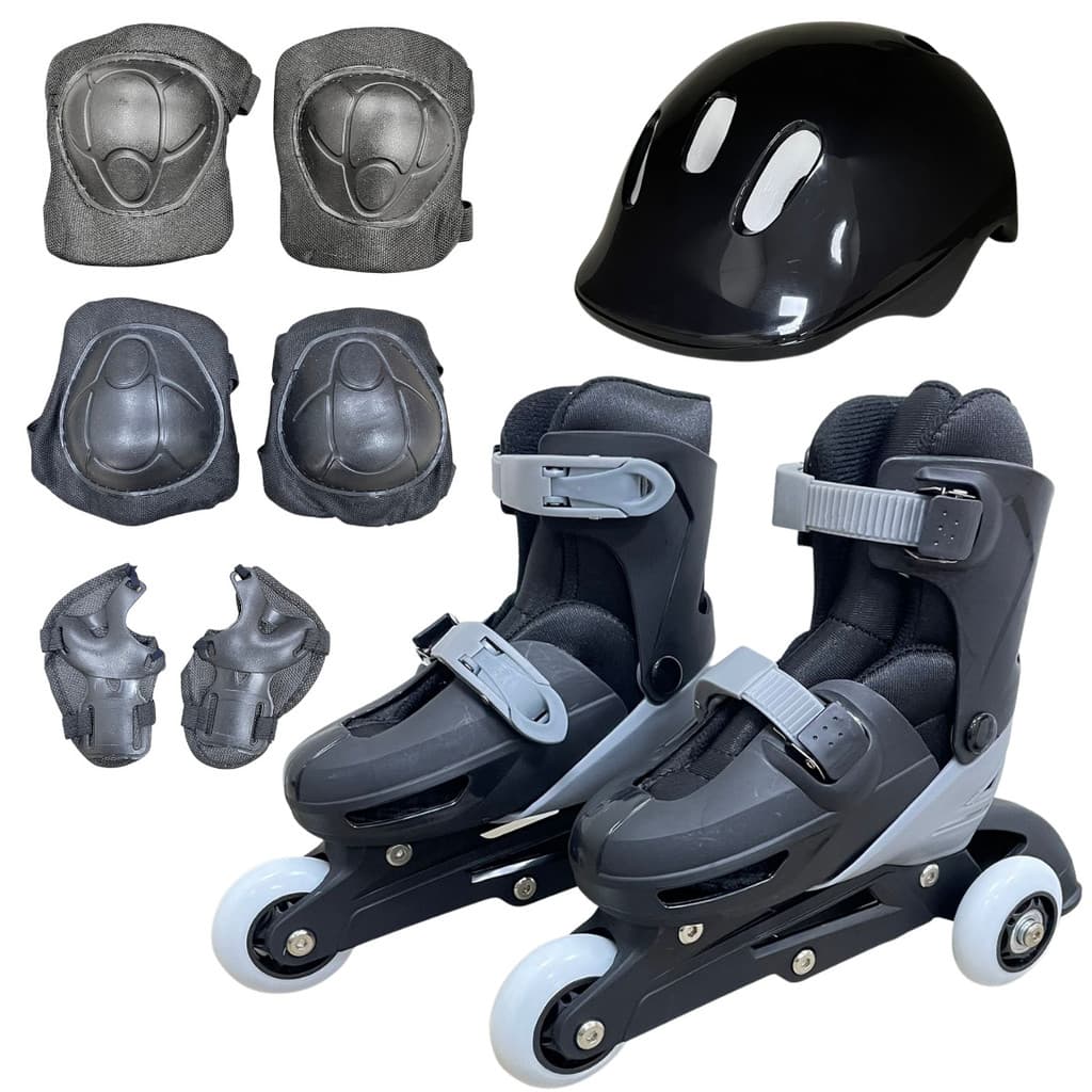 Patins 3 Rodas 2 Em 1 Com Kit Protecao Preto Pp 27 A 30
