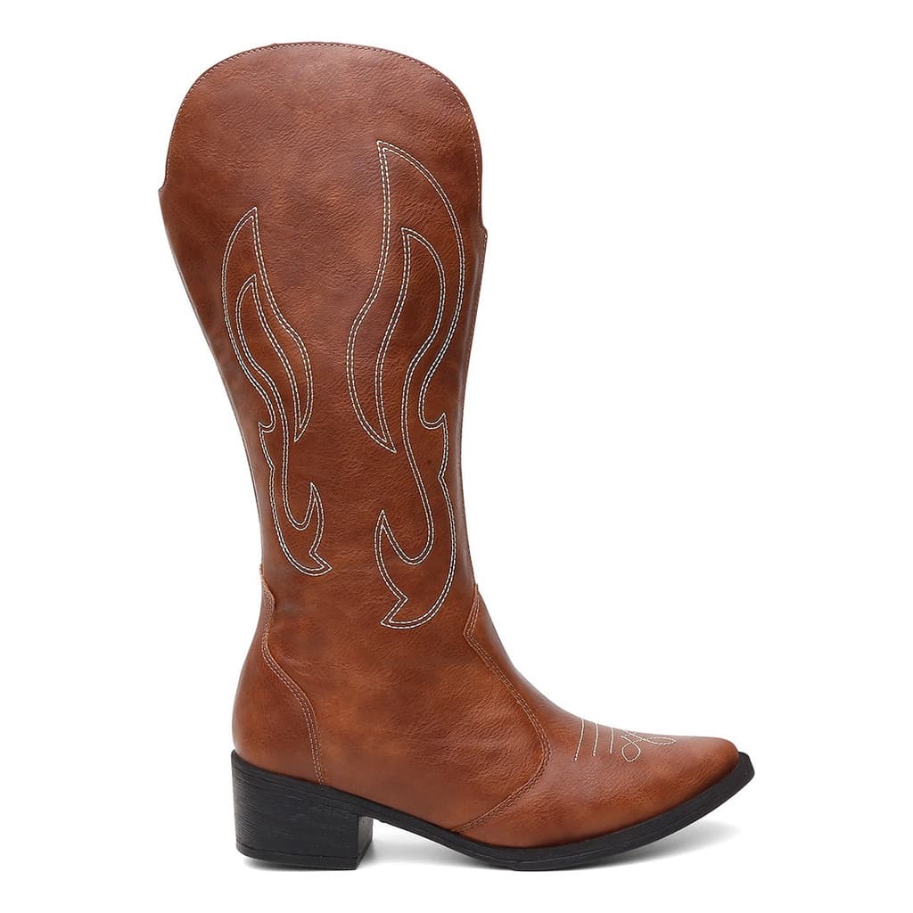 Bota Western Feminina Cano Alto Texana Cowboy Bico Fino