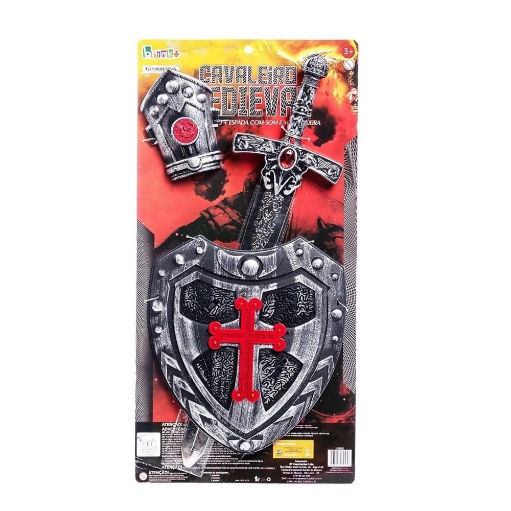 Conjunto Espada Escudo e Punho Cavaleiro Medieval Brink+