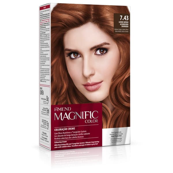 Coloração Creme Magnific Color 7.43 Louro Médio Acobreado Dourado Amend