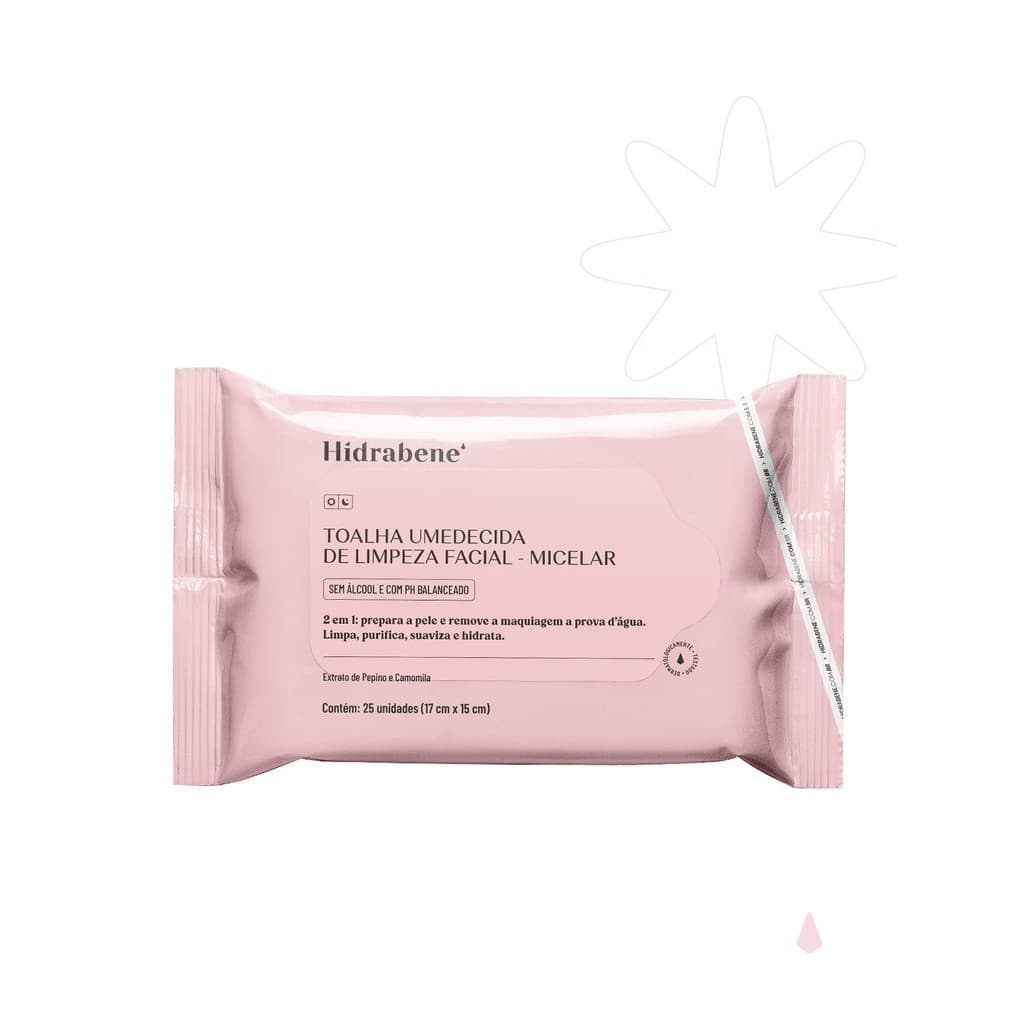 Hidrabene Toalha umedecida de limpeza facial micelar