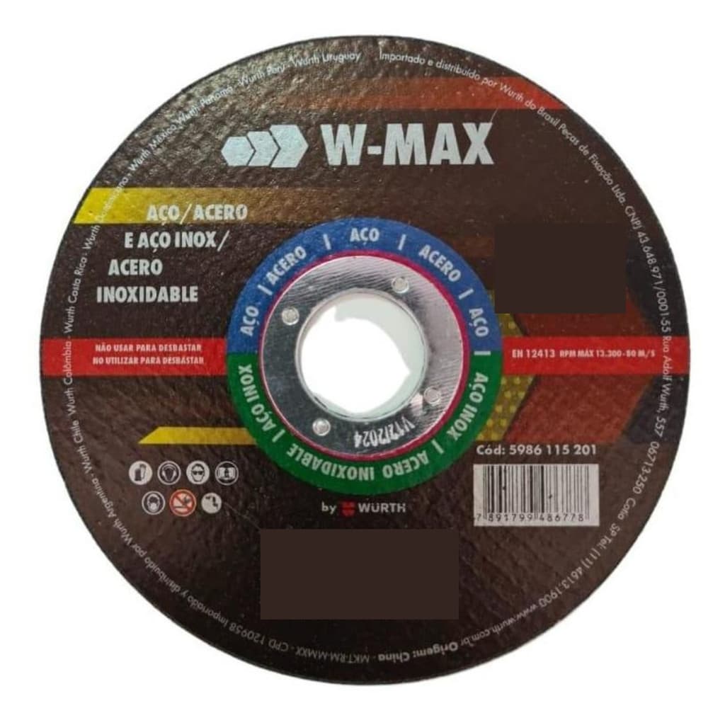 DISCO ABRASIVO DE CORTE INOX W-MAX 180X1,6X22,23 WURTH