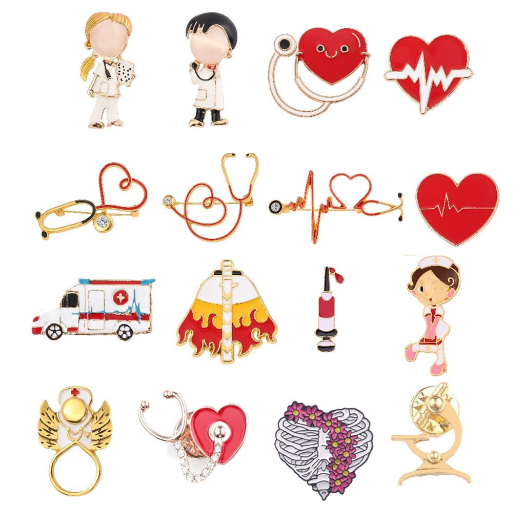 Série Médica Broche De Metal Esmalte Estetoscópio Eletrocardiograma Modelo Doctor Nurse Alloy Badge