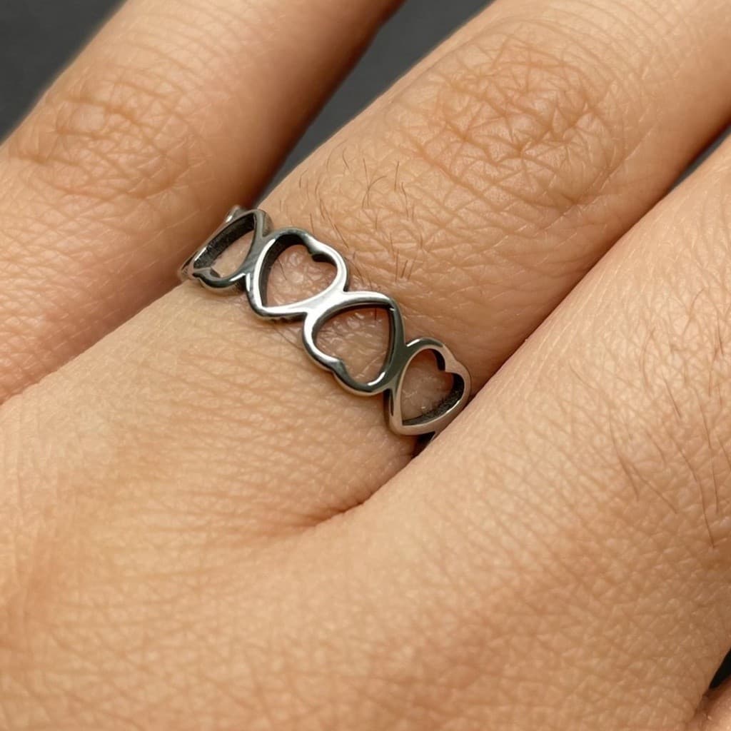 Anel Coração Mil corações Em Aço Inoxidáve banhado Prata Anel fashion glamour feminino mulher