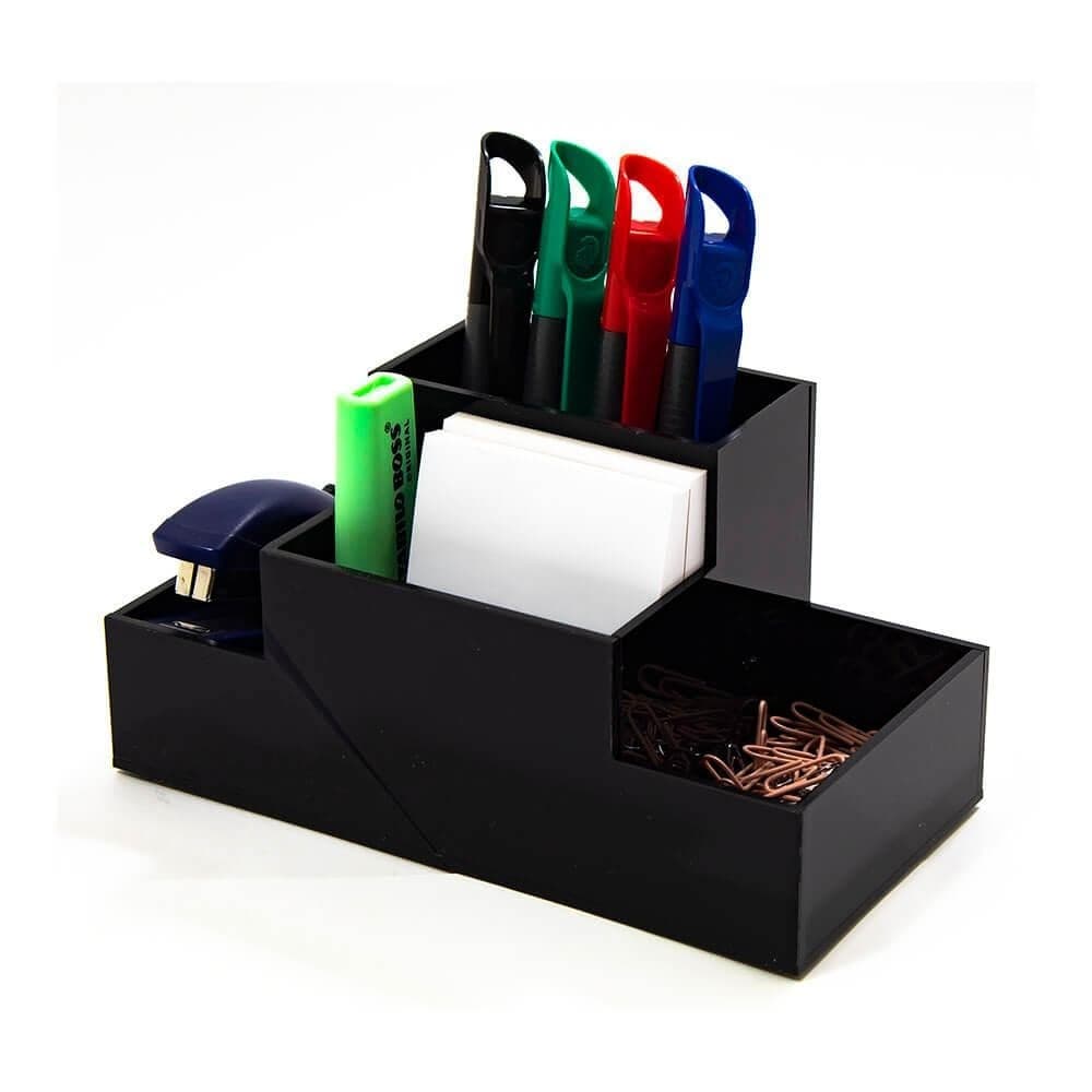 Organizador De Mesa Para Escritório Em Acrílico Preto 3 Mm