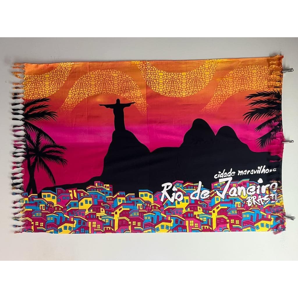 Canga de Praia Poliéster Rio de Janeiro Comunidade pão de Açúcar Cristo Redentor Laranja