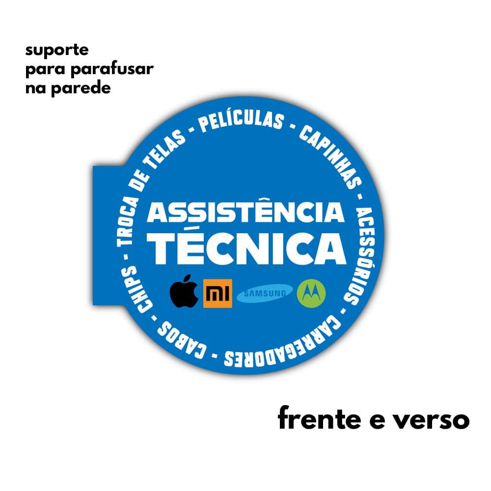 Placa Dupla Face Uso Externo - Assistencia Técnica Azul 20x20cm
