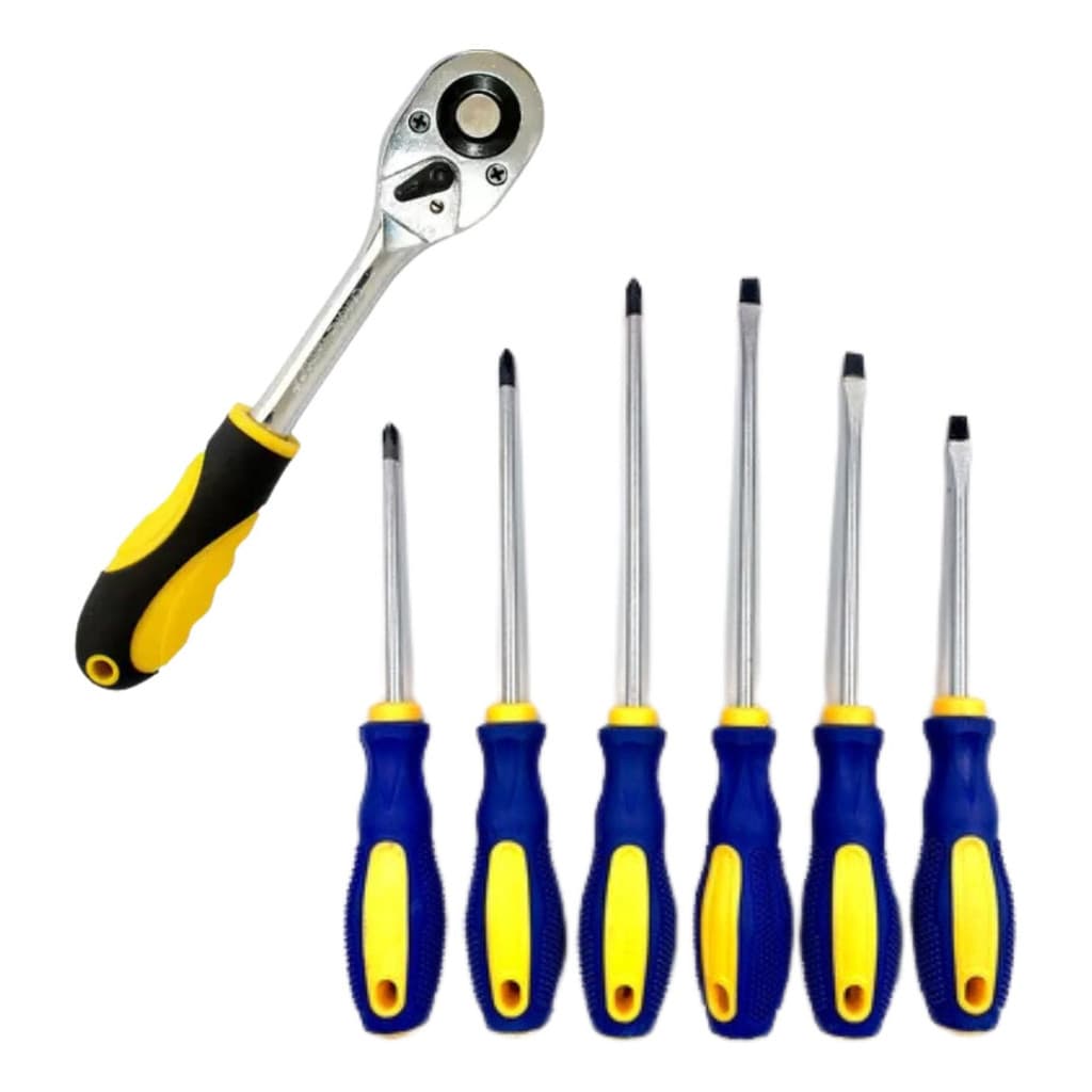 Kit Chave Fenda Philips 6 Peças Imantada + Chave Soquete 1/2