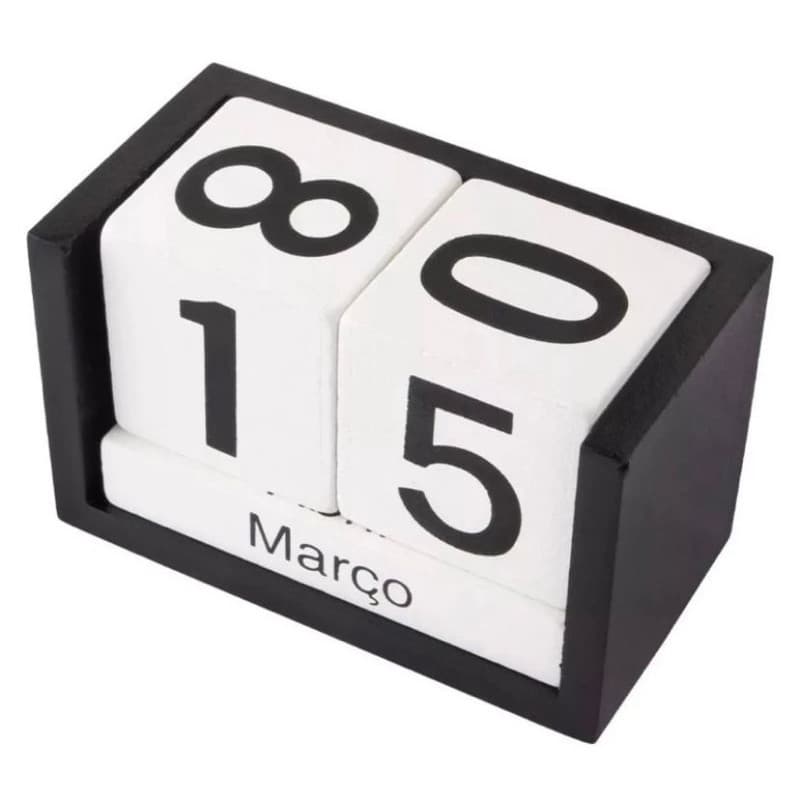 Calendário de Mesa Decorativo de Madeira com Quadradinhos Preto Permanente Escritório