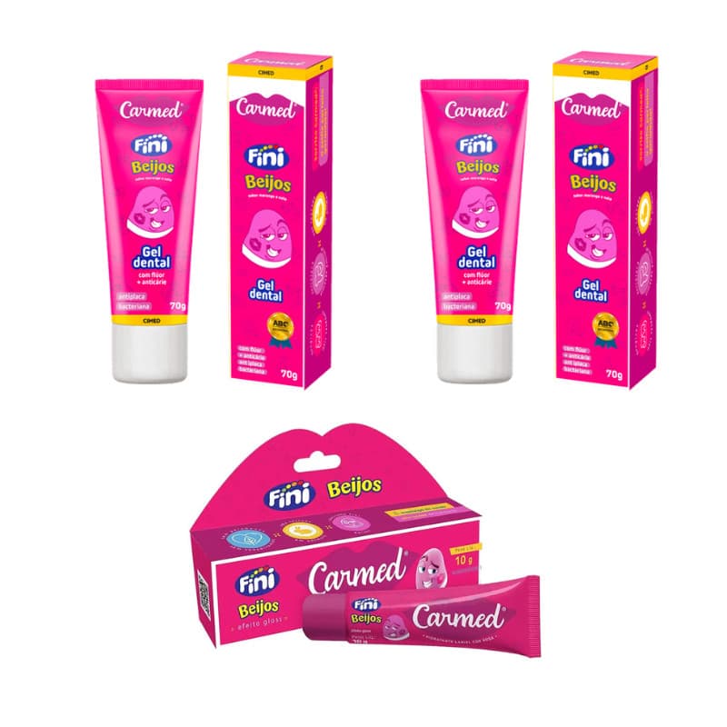 Kit 2 Creme Dental e 1 Hidratante Labial Carmed Fini Beijos