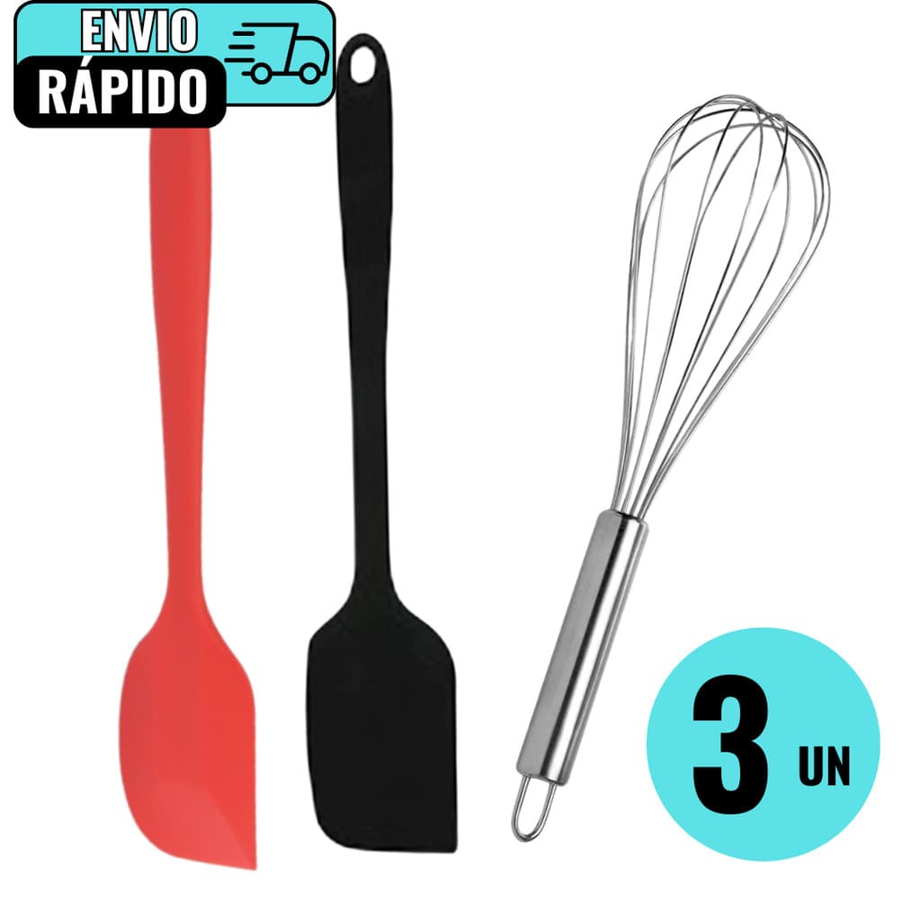 Kit 2 Espátula De Silicone 1 Batedor De Ovo Fue Inox Para Cozinha Domicilio Restaurantes Lanchinetes