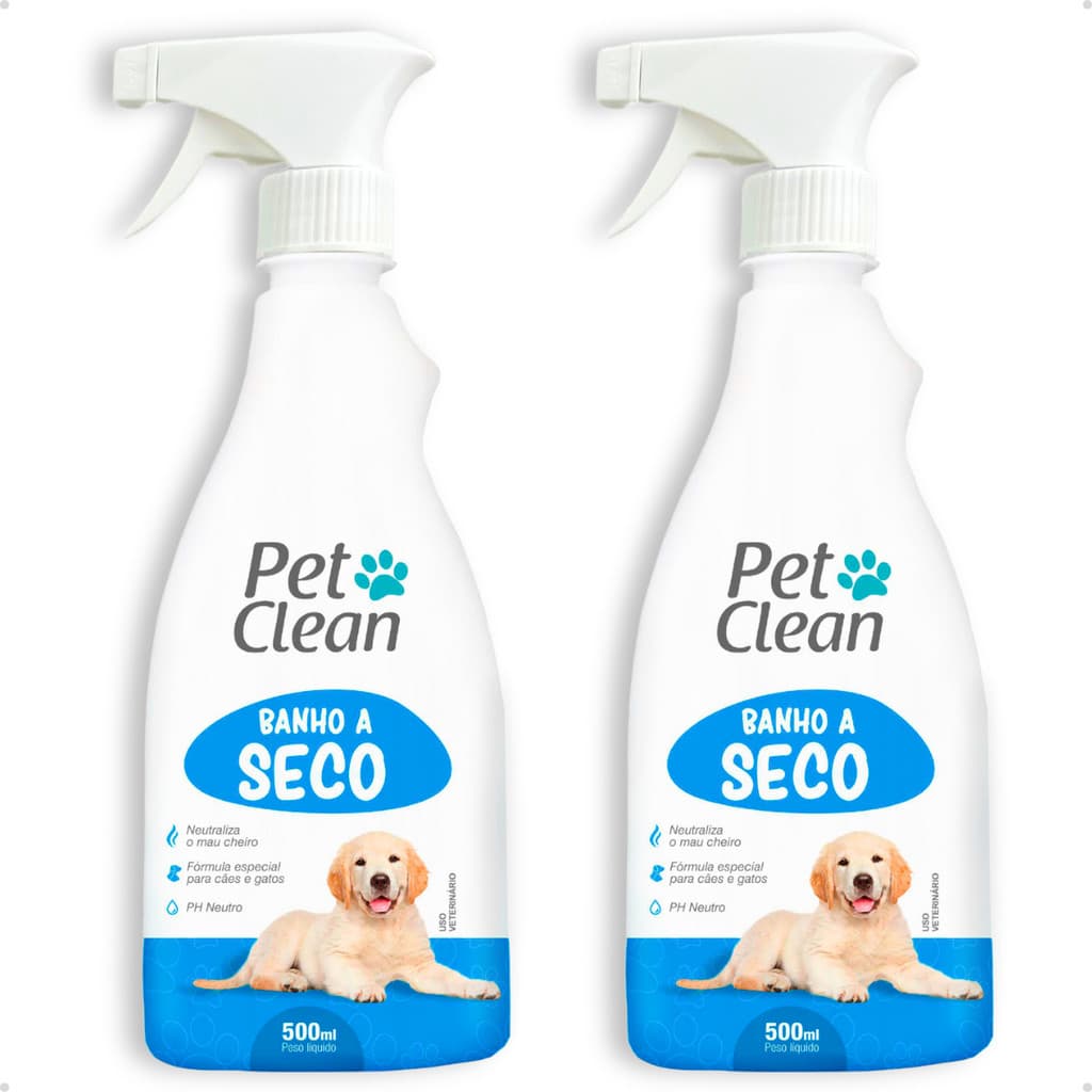 Kit 2 Banho a Seco Spray Sem Enxágue para Cachorro e Gato Pet Clean - 500 ml