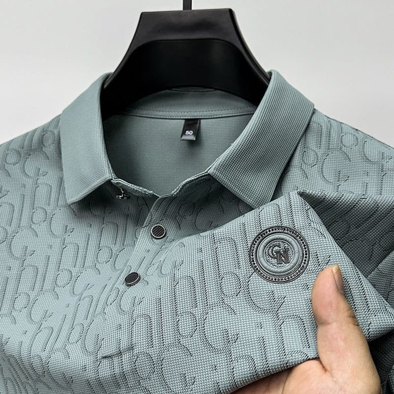 Camiseta De Seda Gelo De Manga Curta Masculina Verão Lapela Tamanho Grande Camisa polo high-end Moda Na Carta Impressa T