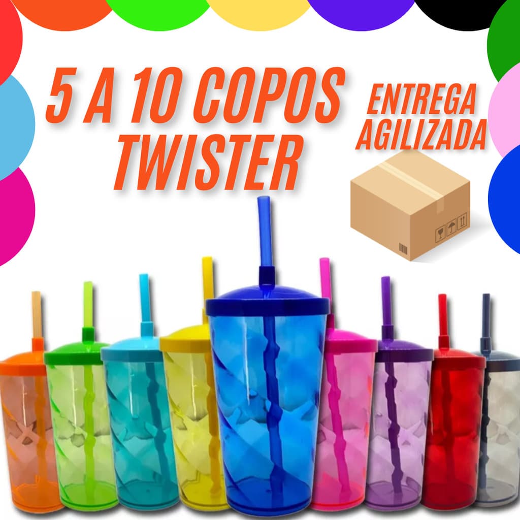 Copos Twister 500ml Com Tampa E Canudo VARIAS CORES ENVIO IMEDIATO