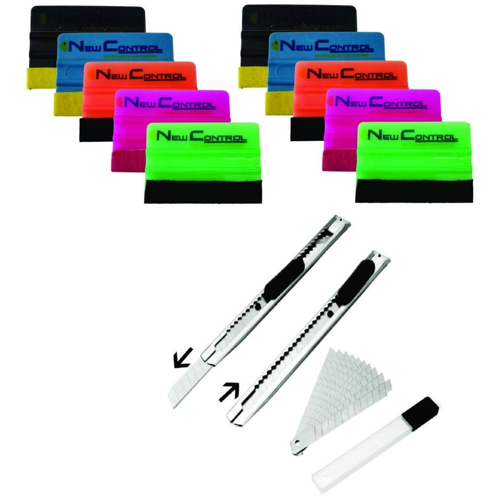 Kit Insulfilm Envelopamento Profissional 10 Espatulas de Feltro, 10 Laminas, 2 Estilete