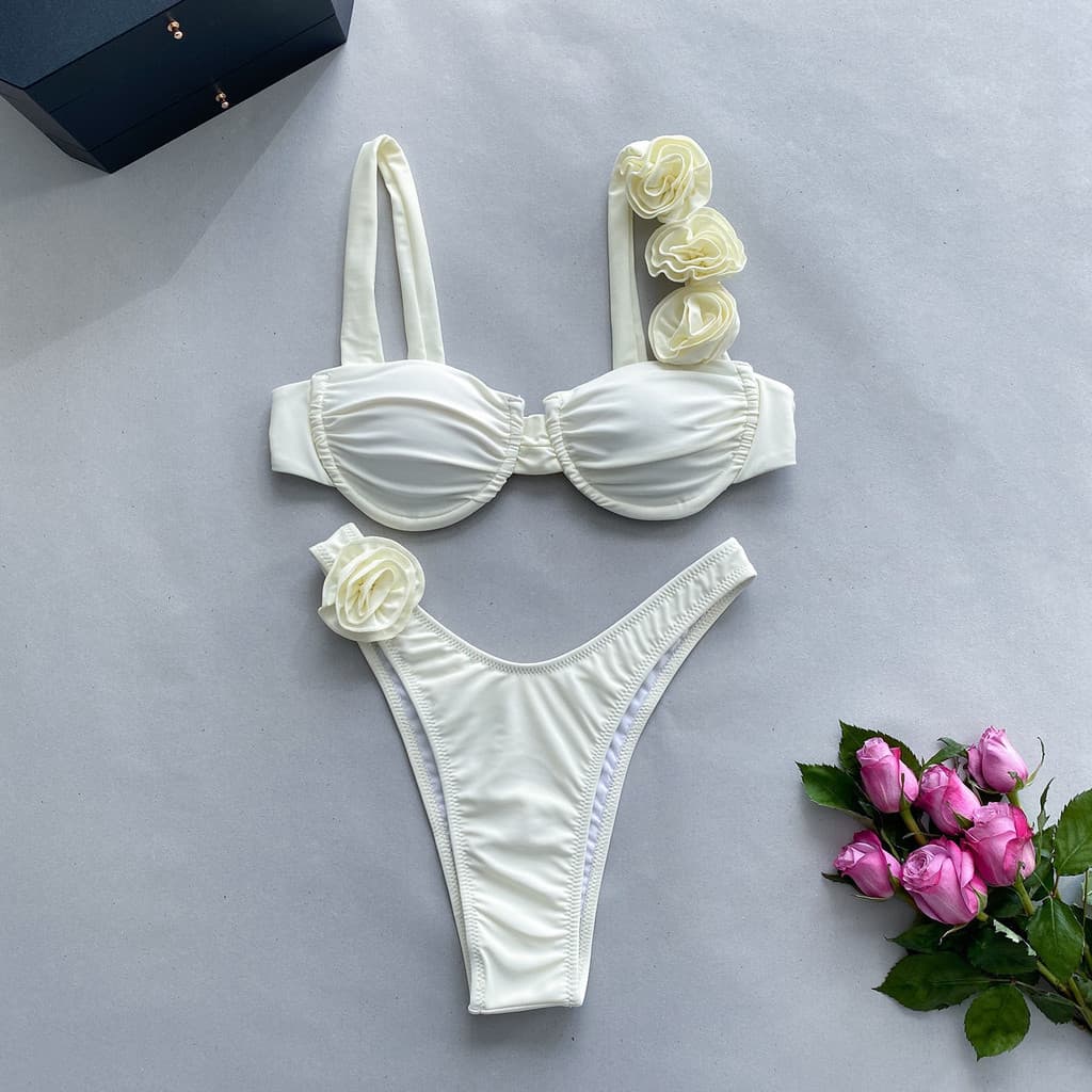 Biquini Feminino de Aço Sólido Cor Porta-Flor Tridimensional Fato de banho feminino
