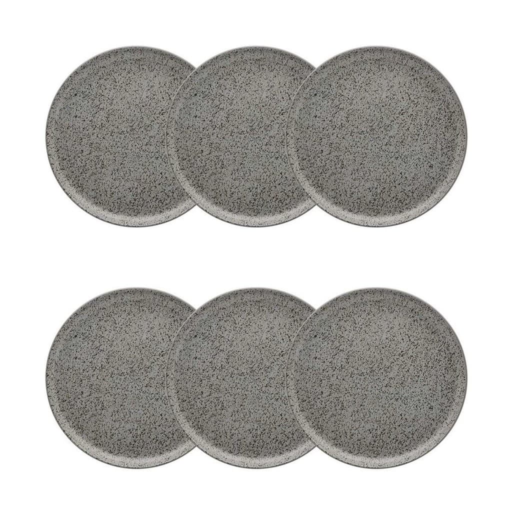 Jogo 6 Pratos Rasos Oxford 26 cm Flat Gray em Cerâmica Decorada