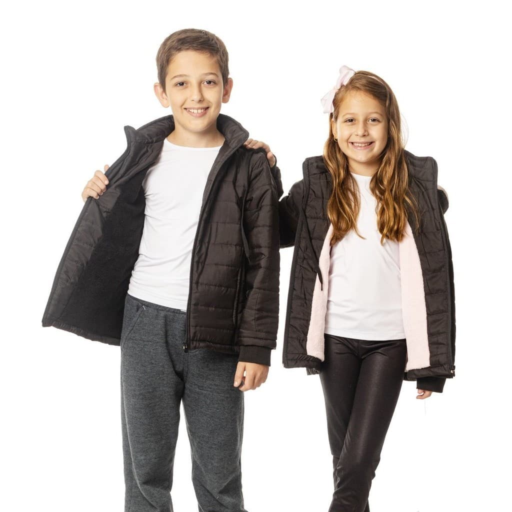 Jaqueta Infantil Forrada com Pelúcia Juvenil Menino Menina Puffer Bobojaco Nylon Matelado Acolchoado