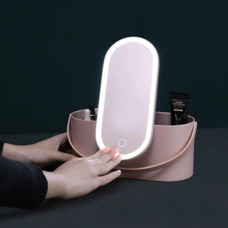 Estojo Maleta Caixa de Maquiagem Portátil com Espelho de Led Organizar Armazenar Maquiagem Pincéis Cosméticos