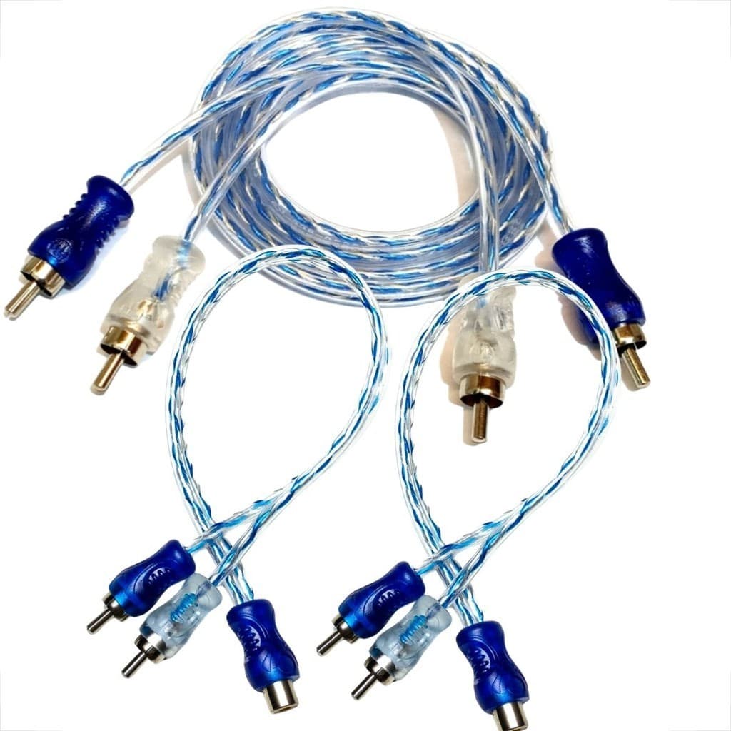 Kit cabo rca 1metro com 2 rca y 1M/2F injetado azul cristal