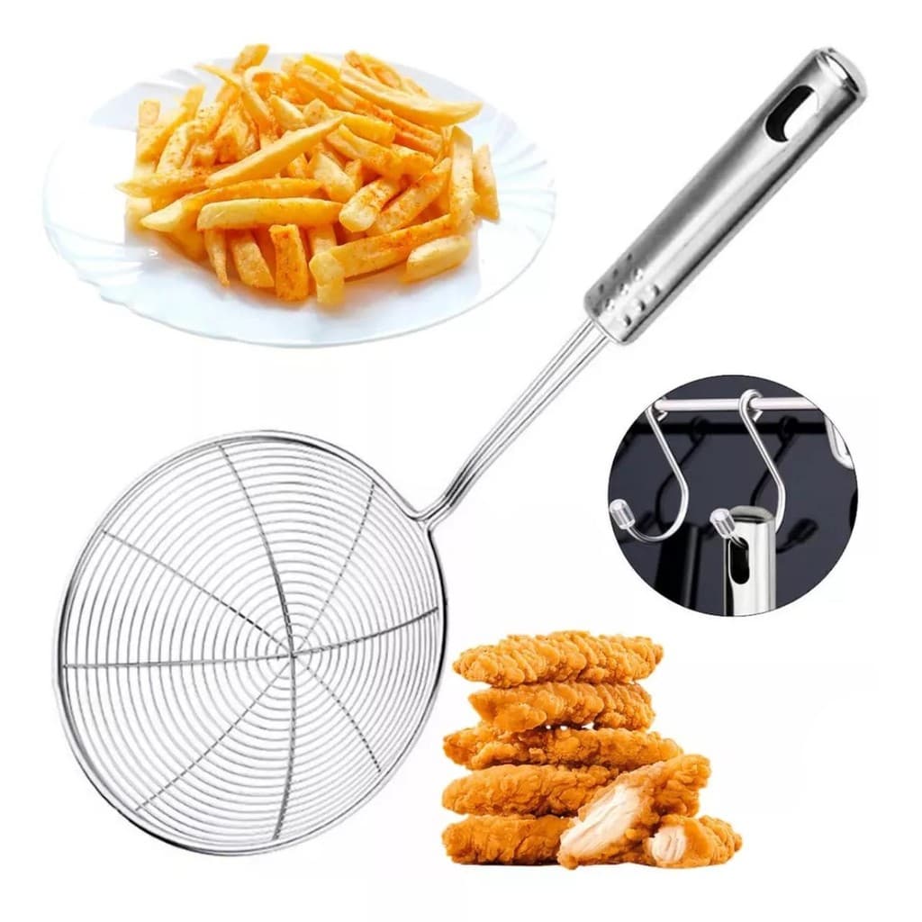Escumadeira Em Inox P/ Fritar Pastel Batata Peixe 35,5 Cm