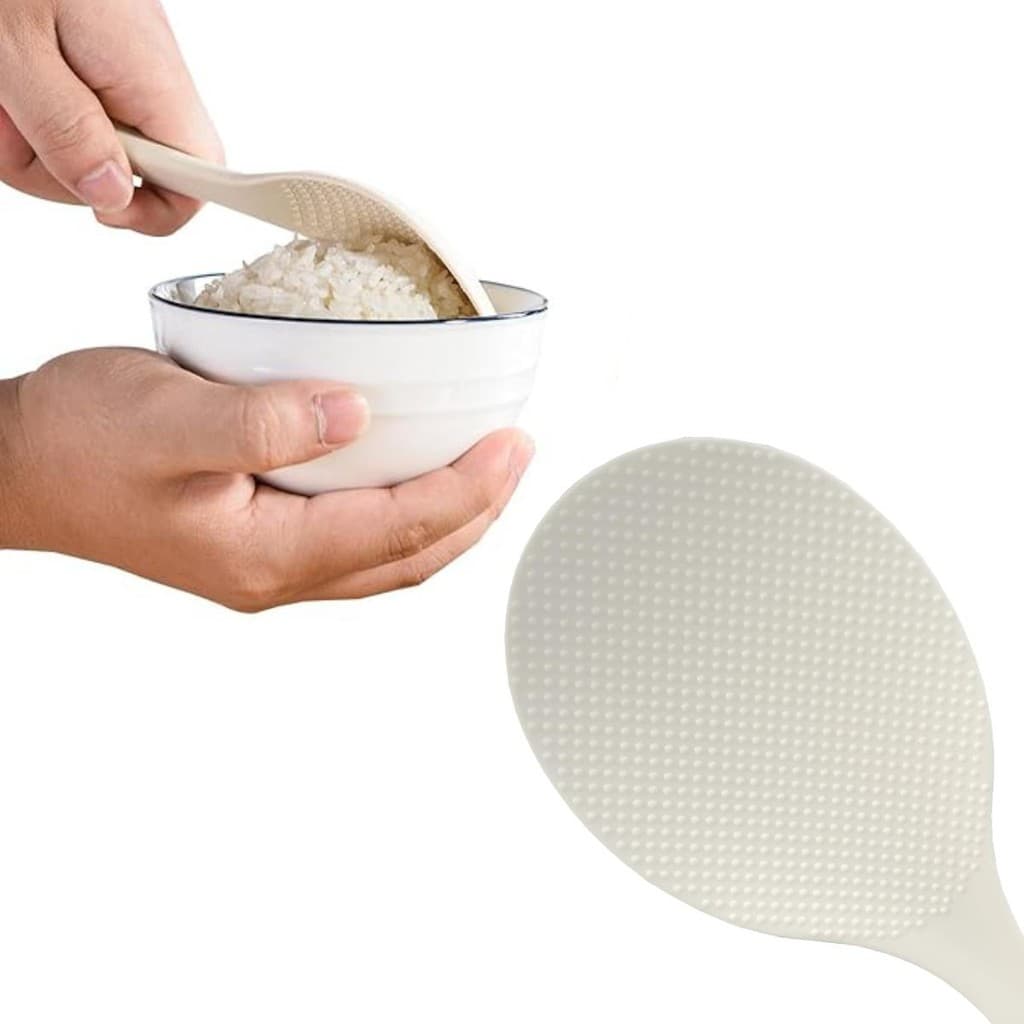 Colher para Arroz Antiaderente Japonesa Oriental Branca Shamoji com Apoio