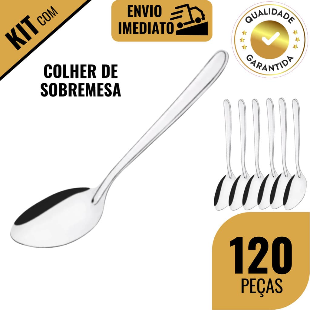 Kit 90/120 Colher Sobremesa Talher Aço Inox Restaurante Cozinha Buffet Confeitaria Doceria Bar