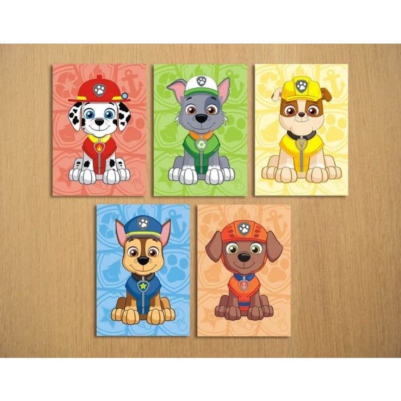 Kit 5 Quadros Decorativos Patrulha Canina - Decoração De Quarto Infantil Da Patrulha Canina