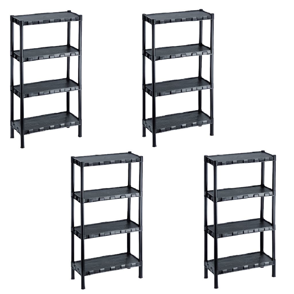 Kit 4 Estante Plástica Organizadora Preta Com 4 Prateleiras