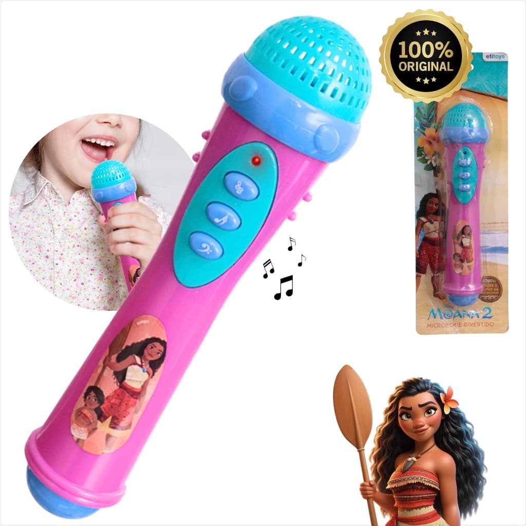 Microfone Infantil Moana Brinquedo Voz Cantor Musical