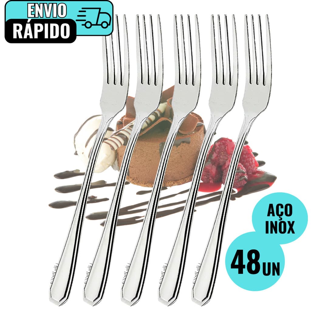 Kit Talher De Sobremesa 48 Garfo Aço Inox Para Doces Bolos Restaurantes Lanchonetes Confeitarias ALI