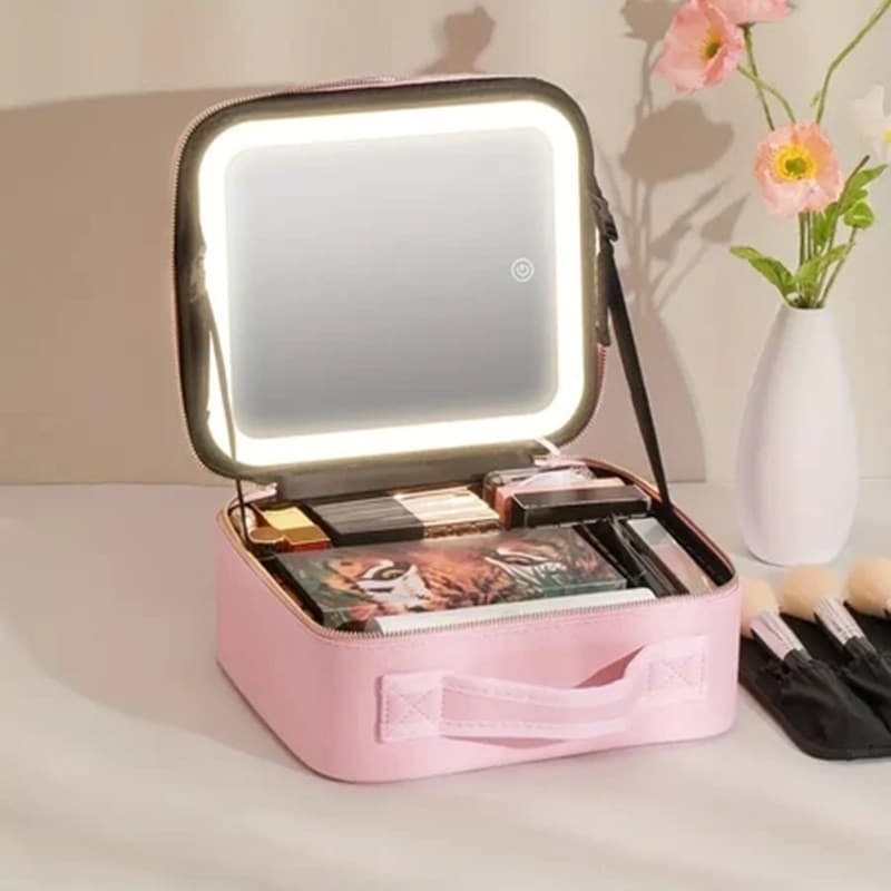 Maleta de Maquiagem Com Espelho e Luz Led com Usb